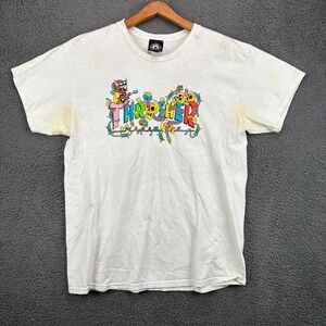 Thrasher Magazine Mens Large White Graphic T-Shirt Colorful Skull Cartoon Logo